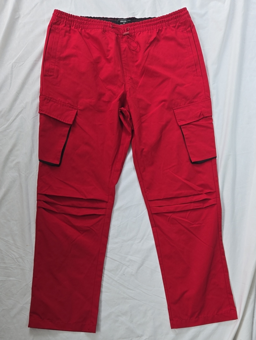 Men's Bright Red Drawstring Elastic Waist Street/Athleisure Cargo Style Pants